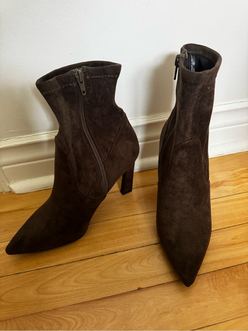 Women's Dark Brown Suede Pointed Toe Ankle Boots